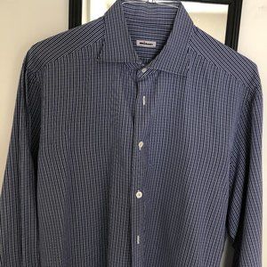 Kiton Navy & white 100% Gabardine Cotton 17.5 43R